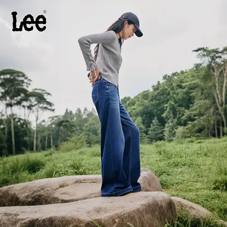 【张凌赫代言】Lee25秋冬新品宽松五袋款设计深蓝色女阔腿牛仔裤商品大图