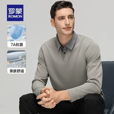 罗蒙男士时尚衬衫领假两件针织衫2025秋冬新款商务休闲保暖毛线衣图片