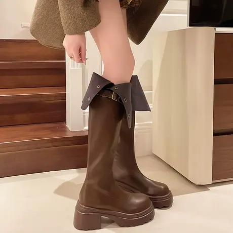 两穿粗跟过膝靴子女2025年秋季新款增高小个子长靴时尚百搭骑士靴商品大图