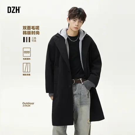 男士双面毛呢大衣男秋冬宽松韩版潮流2025新款长款大翻领外套百搭图片