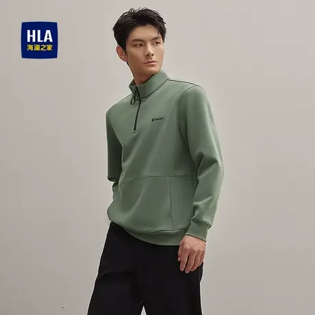 HLA/海澜之家凹凸肌理休闲上衣25秋新撞色印花半高拉链弹力上衣男图片