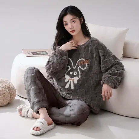 珊瑚绒睡衣女2023新款套头冬季加绒加厚秋冬法兰绒冬款家居服套装商品大图