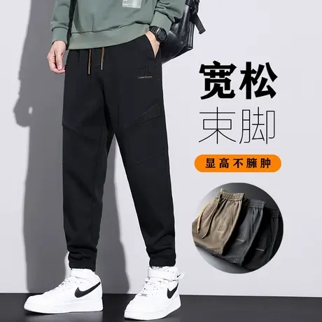 春秋款男士痞帅黑色休闲裤子2023年新款高级美式工装秋季大码男裤商品大图