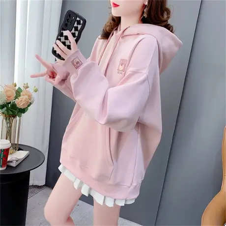 方块草莓熊刺绣连帽卫衣女春季2023年新款韩版宽松设计感上衣外套商品大图