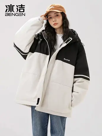 冰洁棉服外套女2023秋冬季新款连帽工装中性风冲锋衣加厚宽松MYY商品大图