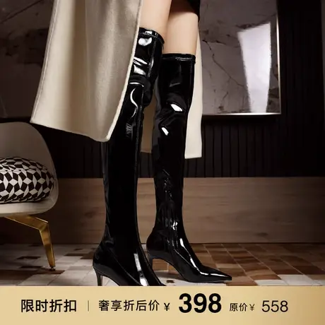 熙漫2023秋冬新款漆皮性感过膝靴尖头细跟显瘦时尚百搭配裙子长靴图片