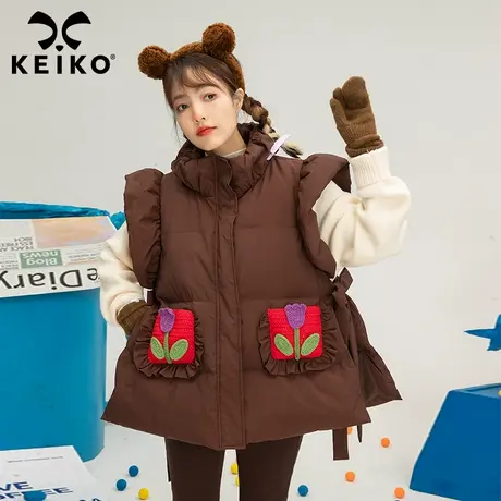 设计感针织贴袋宽松棉服马甲女2022冬季新款韩系加厚短外套背心商品大图