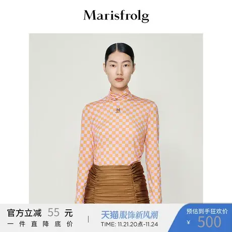 【商场同款】玛丝菲尔秋冬新款经典棋盘格小高领修身套头打底衫商品大图