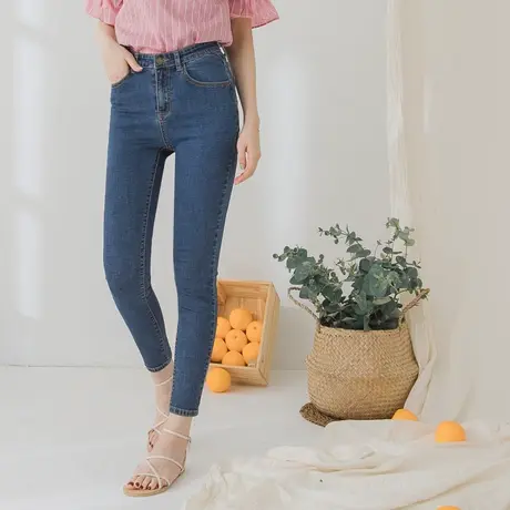 桔熊夏季休闲薄款牛仔长裤子女简约舒适修身弹力小脚裤大码BA5510图片