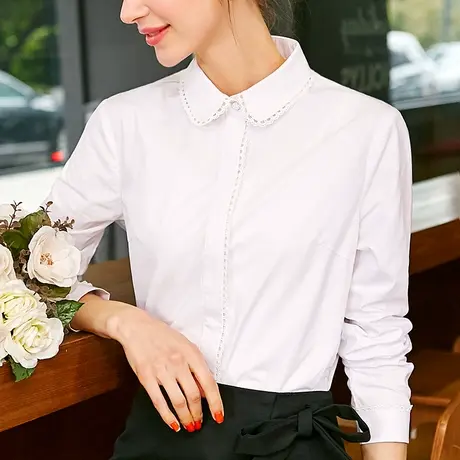 秋装新款娃娃领白衬衣法式小众上衣防走光修身甜美学院气质衬衫女商品大图