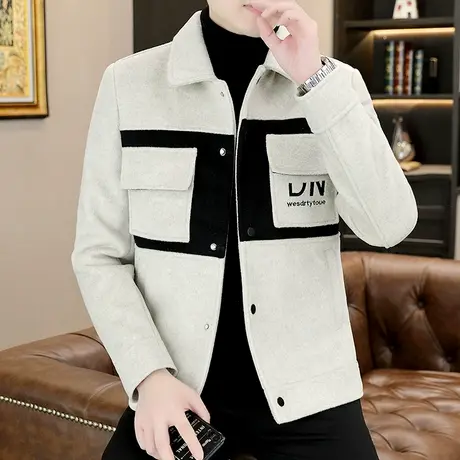 呢子夹克男秋冬季帅气2022新款潮牌工装上衣男生仿水貂绒加厚外套商品大图
