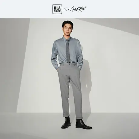 HLA/海澜之家轻商务长袖正装衬衫2023春纯色利落正式上衣男商品大图