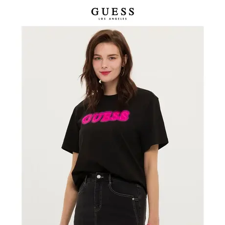 GUESS男女同款法式宽松设计感荧光logo正肩T恤上衣-商品大图