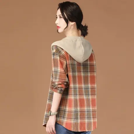 韩潮袭人连帽格子中长款衬衫外套女2024春季新款高级感开衫棒球服图片