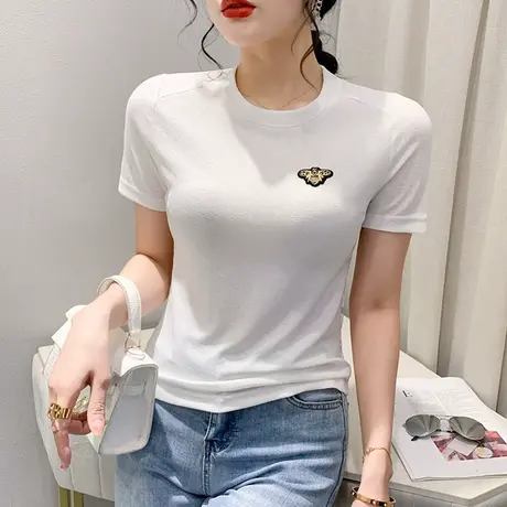 女装2024新款潮时尚网红T恤短袖纯色百搭圆领上衣修身显瘦小衫夏商品大图