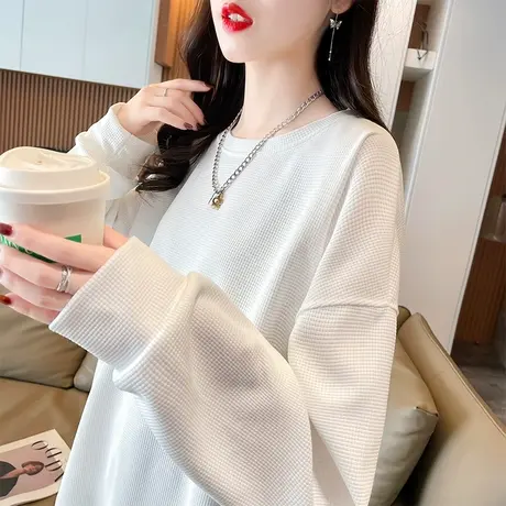 华夫格卫衣女春秋季韩版宽松薄款小个子设计感小众纯色上衣外套潮商品大图