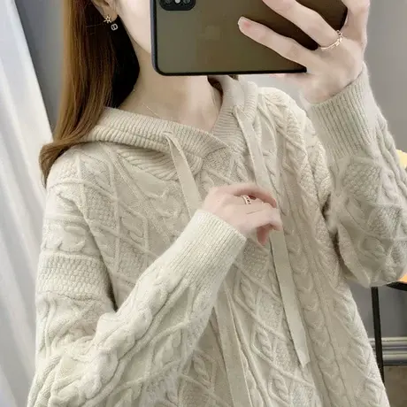 女士加厚毛衣女冬季2022年新款爆款时尚洋气连帽打底衫女秋冬内搭图片