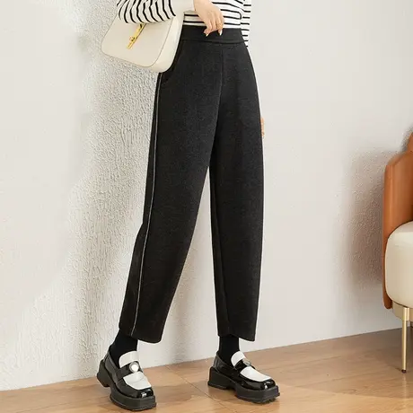 灰色毛呢裤子女秋冬2024新款镰刀裤小个子九分老爹裤哈伦裤休闲裤商品大图