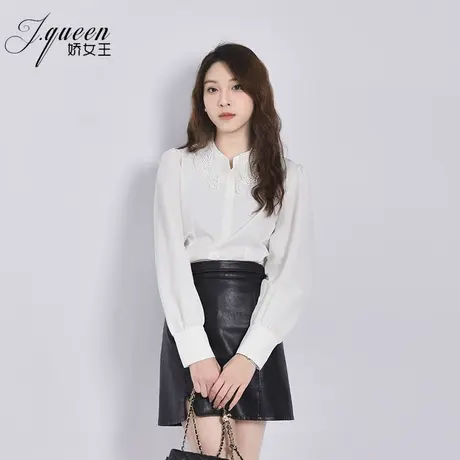 白色衬衫上衣女春季新款气质通勤百搭设计感花边领小个子长袖衬衣商品大图