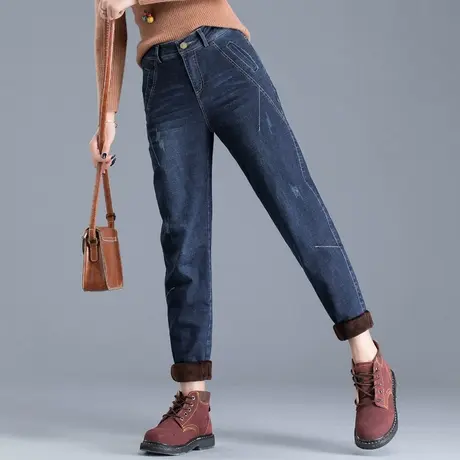 加绒牛仔裤女萝卜宽松2023年新款秋冬女裤高腰裤子女士哈伦老爹裤图片