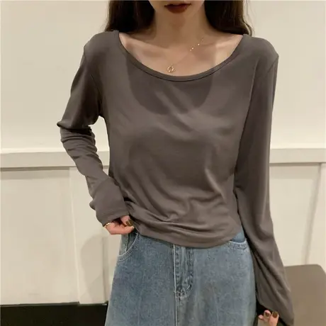 长袖t恤女早秋2023年新款内搭打底衫设计感小众美式复古短款上衣商品大图