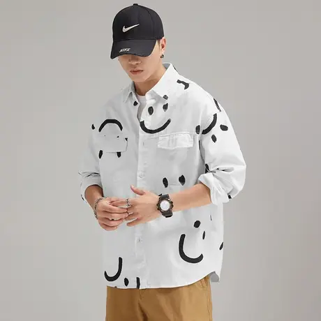 Modi Nick/摩帝尼克秋季潮牌日系男士衬衫印花复古水洗休闲男外套商品大图