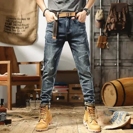 高端轻奢牛仔裤男夏季薄款修身小脚复古哈伦2022年新款男士长裤子商品大图