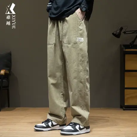 春秋360g重磅休闲裤男款春季直筒垂感拼接长裤宽松大码胖子拖地裤商品大图