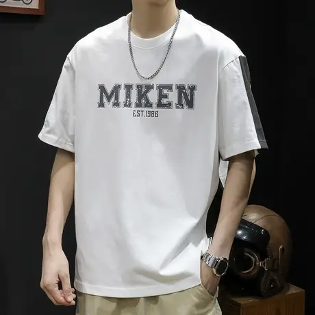 重磅白色短袖t恤男宽松潮大码男装夏季2024新款男士拼接体恤男款商品大图