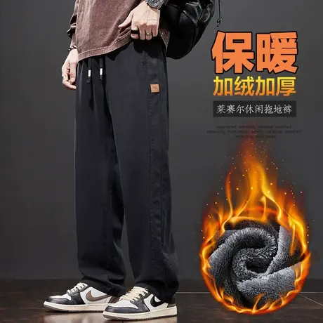 秋冬款男士垂感阔腿美式工装冬季2024年新款加绒加厚防寒休闲裤子商品大图