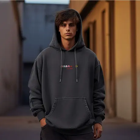 复古做旧港风连帽加肥加大卫衣男潮牌ins大码男装春秋季加绒嘻哈图片