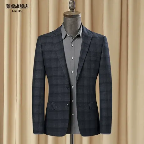 韩版休闲西装外套男士秋季新款修身帅气潮流格子单件小西服上衣男图片