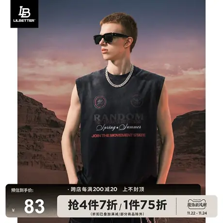 Lilbetter背心男款夏季潮流无袖T恤美式街头渐变衣服复古水洗上衣图片