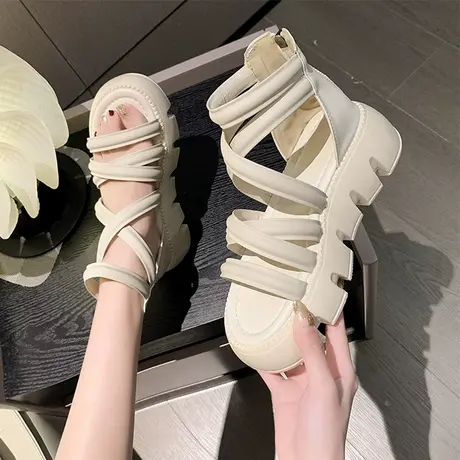 包跟凉鞋女夏季时尚外穿2023新款欧货钢琴厚底运动交叉带罗马凉鞋图片