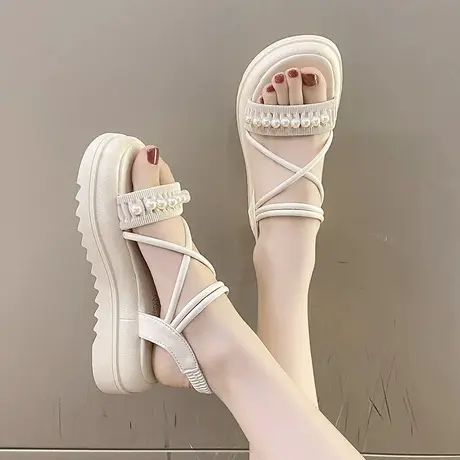 仙女风凉鞋女2023新款夏季一脚蹬厚底凉拖大码41一43孕妇鞋超软底商品大图