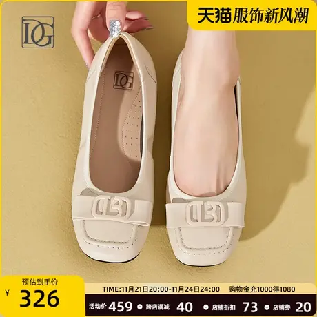 粗跟浅口单鞋女夏季2024新款真皮蝴蝶结浅口方头中跟女鞋妈妈鞋商品大图