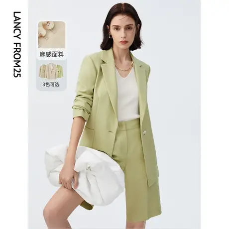 朗姿长款麻感外套女年夏季新款大地色显高西装套装外套小个子奥莱图片