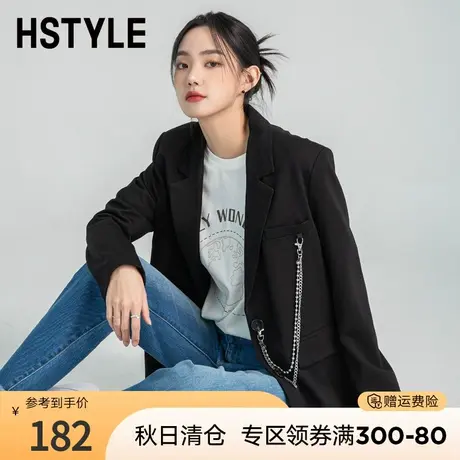 韩都衣舍黑色西装外套女秋装新款设计感宽松小个子气质小西服图片