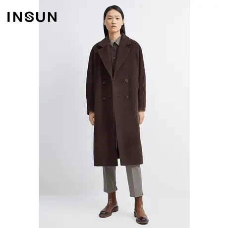 INSUN恩裳冬季线条廓形保暖羊驼毛毛呢外套商品大图