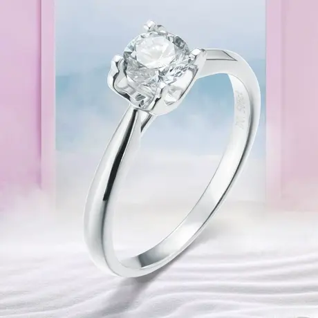 珂兰 白18K金钻石戒指钻戒30分50分直壁经典款牛头结婚求婚戒指女图片