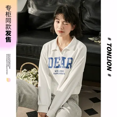 【商场同款】唐狮春季新款卫衣女POLO短箱型字母时尚通勤宽松上衣图片