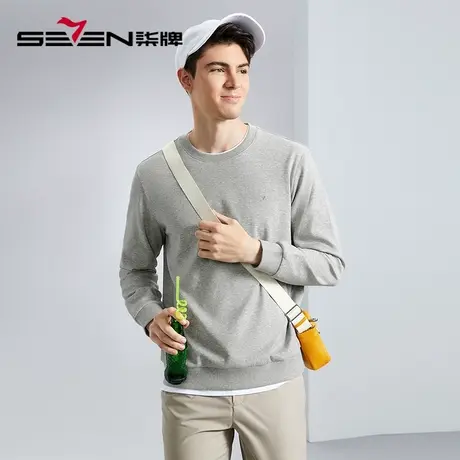 【5A抗菌/2A防螨】柒牌男装圆领卫衣男2024春季新款时尚休闲上衣图片