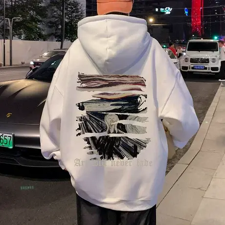 美式高街连帽加绒卫衣外套男秋冬季潮牌hiphop上衣服宽松重磅帽衫商品大图