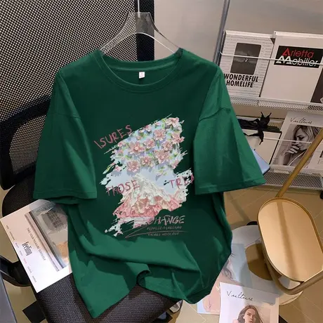 国潮打底衫纯棉短袖上衣女2024秋季新款基础款宽松简约纯色t恤ins商品大图