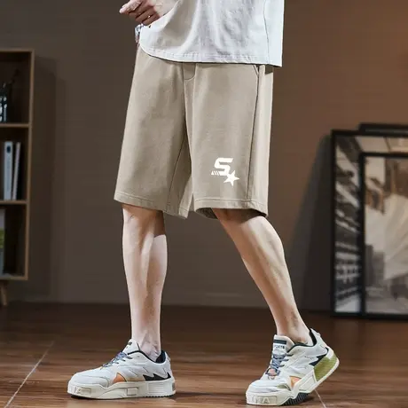 唐狮夏季休闲短裤男款学生运动中裤宽松休闲潮牌五分裤黑卫裤图片