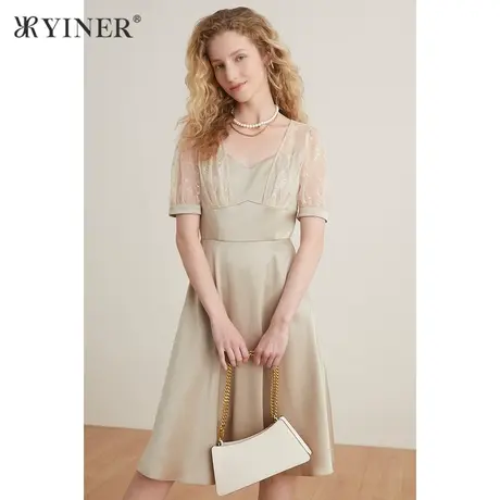 YINER音儿女装夏季法式优雅收腰荷叶边A字连衣裙商品大图