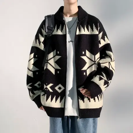 针织衫外套男春秋季新款宽松慵懒风开衫毛衣男士秋冬潮牌翻领夹克图片