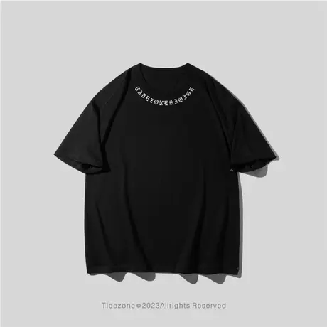 Ohlyah大码无性别男女装T恤重磅领口英文短袖宽松潮牌情侣上衣服图片