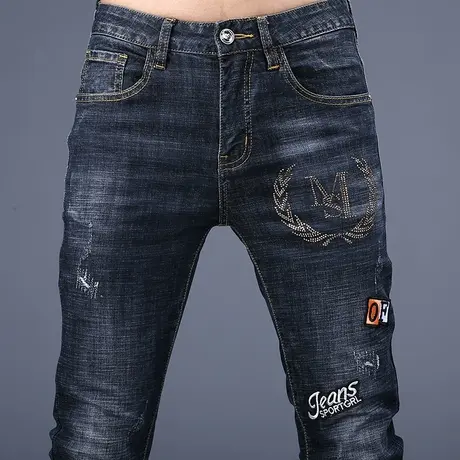 男士刺绣花牛仔裤男潮牌2023秋款休闲裤子男修身小脚男款韩版长裤图片