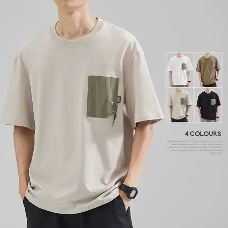 hansca2022夏季男生短袖t恤男纯棉宽松纯色体恤薄款简约休闲上衣图片